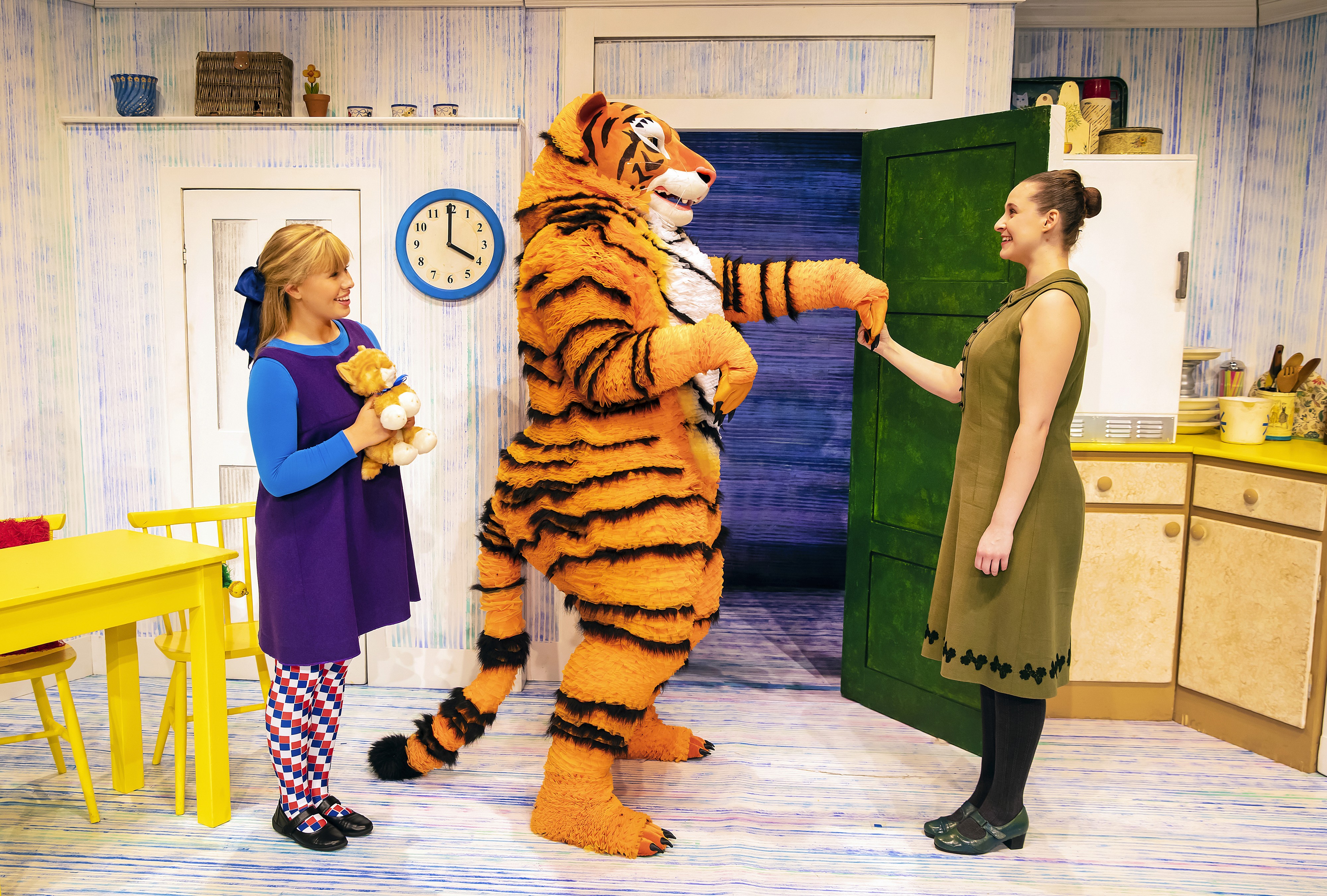 The Tiger Who Came to Tea cast on the kitchen stage